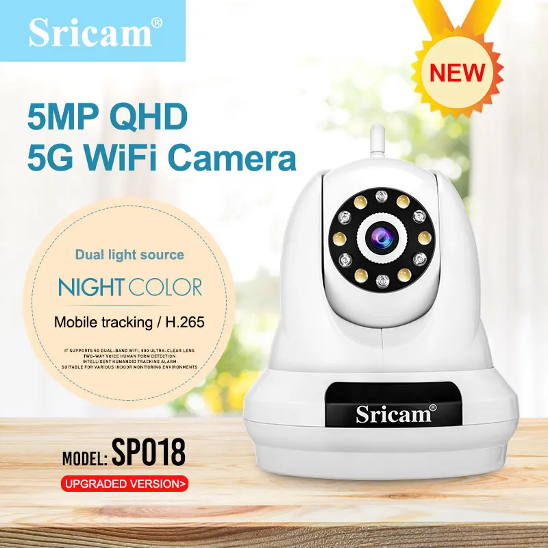 Srihom SP018 5.0MP Dual 2.4/5G Wifi IP Camera Smart Home H.265 Motion Tracking Color Night Vision Video Surveillance CCTV Camera
Srihom SP018 5.0MP Dual 2.4/5G Wifi IP Camera Smart Home H.265 Motion Tracking Color Night Vision Video Surveillance CCTV Camera