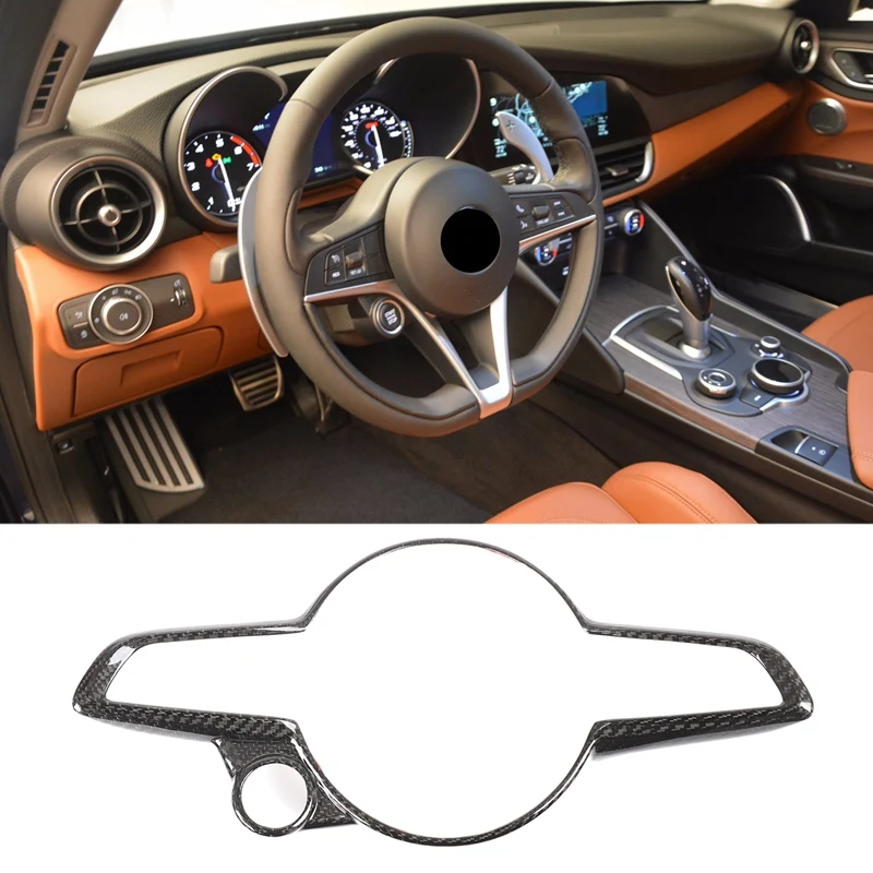 

Car Steering Wheel Button Cover Sticker Real Carbon Fiber Interior Trim For 2020-2021 Alfa Romeo Giulia/Stelvio