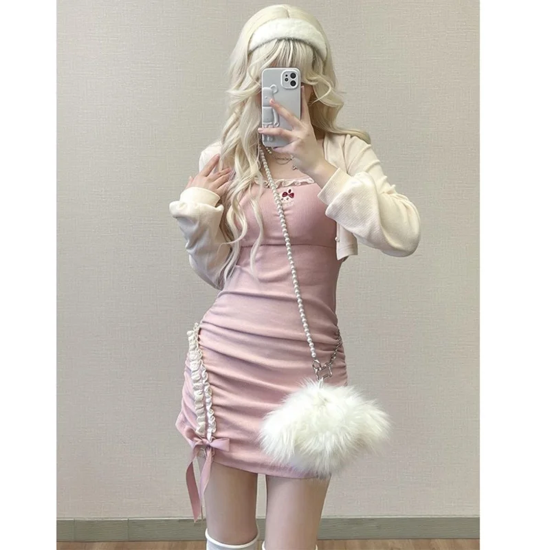 Sweet Embroidery All-match Cardigan Spring New Solid Color Slim Pleated Drawstring Slip Dress Y2K Fashion Trend Women Clothing
Sweet Embroidery All-match Cardigan Spring New Solid Color Slim Pleated Drawstring Slip Dress Y2K Fashion Trend Women Clothing