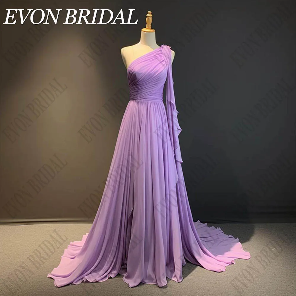 

EVON BRIDAL One Shoulder Chiffon Evening Dress Saudi Arabia فساتين مناسبة رسمية Purple A Line Pleats Celebrity Prom Gown Dubai