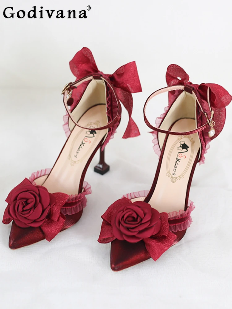 Lolita Elegant Women's Pointed Toe Thin Heels Shoes Spring Autumn Fashion Bow Lace Party Sandals Fashion Buckle High Heel Shoes
Lolita Elegant Women's Pointed Toe Thin Heels Shoes Spring Autumn Fashion Bow Lace Party Sandals Fashion Buckle High Heel Shoes