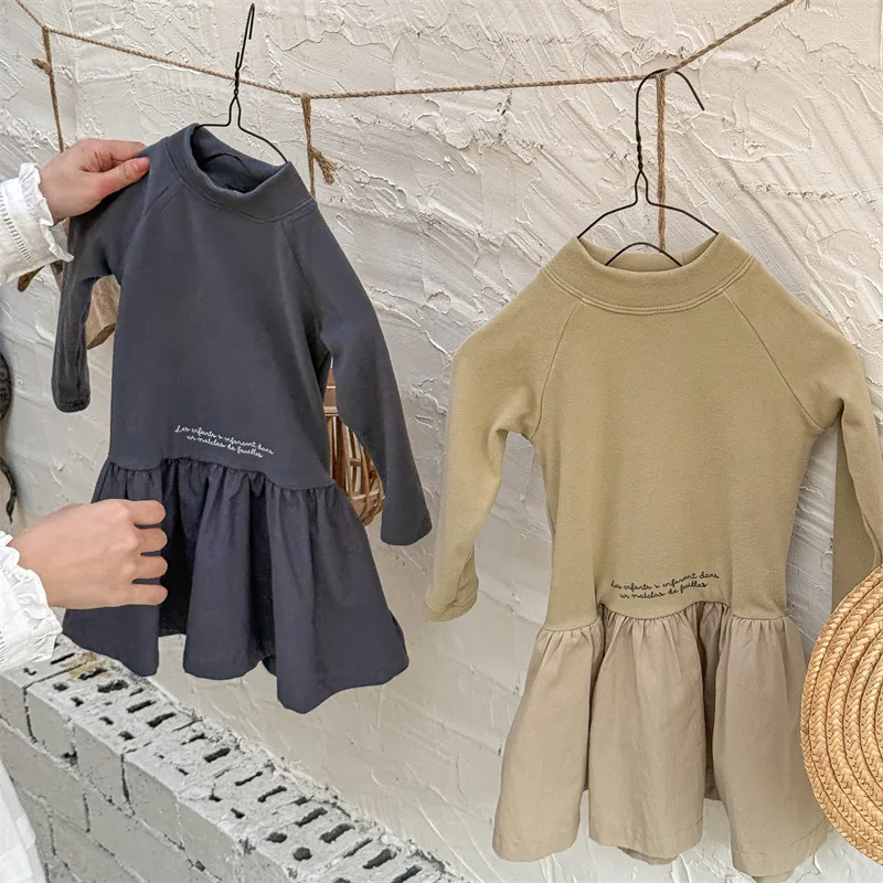 2025 Autumn Winter New Girls Long Sleeve Warm Dress Solid Children Bottoming Dress Letter Print Casual Dress Kids Cotton Clothes 25 S15ca4b65d3e342b3a685495c6d246c42K