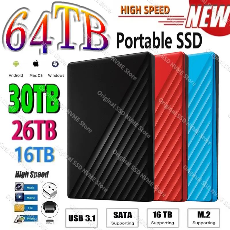 

2023 New Portable 1TB 2TB SSD 4TB 16TB External Hard Drive Type-C USB 3.1 High Speed 8TB External Storage Hard Disks For Laptops