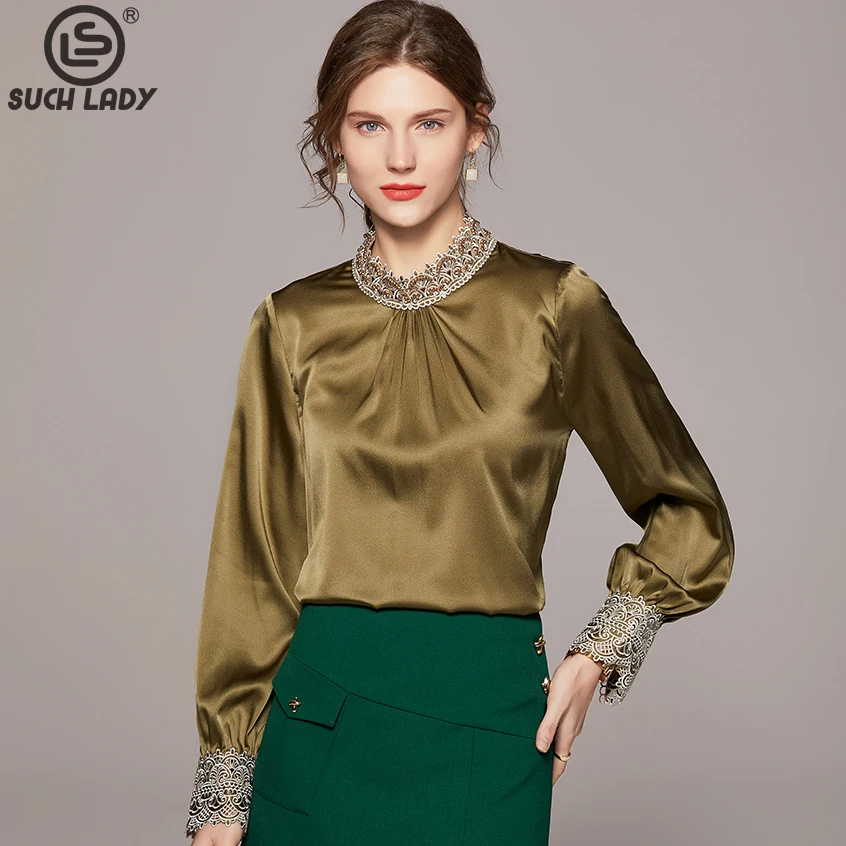95% Silk 5% Spandex Women's Shirts Stand Collar Embroidery Long Sleeves Pullover Fashion Casual Blouse Tops
95% Silk 5% Spandex Women's Shirts Stand Collar Embroidery Long Sleeves Pullover Fashion Casual Blouse Tops
