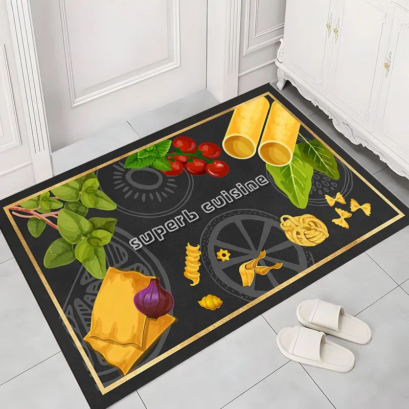 

Welcome Mat Food Tableware Geometric Pattern Entrance Doormat Bedroom Dining Room Kitchen Area Rug Anti-slip Balcony Carpet