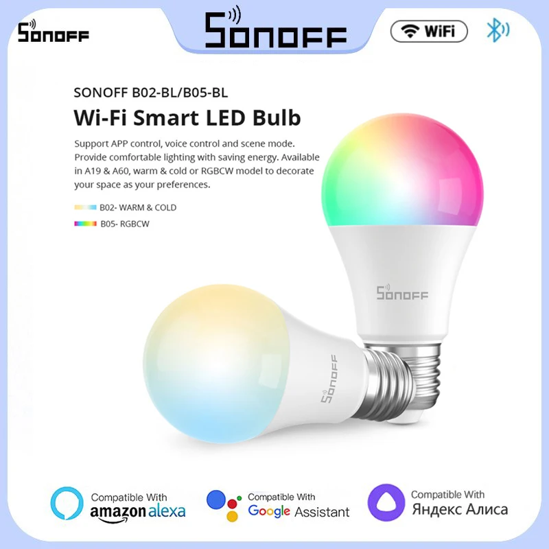 

1/2/3pcs SONOFF Wi-Fi Smart LED Bulb E26 E27 LED Lamp B02-BL/B05-BL Warm White Dimmable Voice Control For Alexa And Google Home