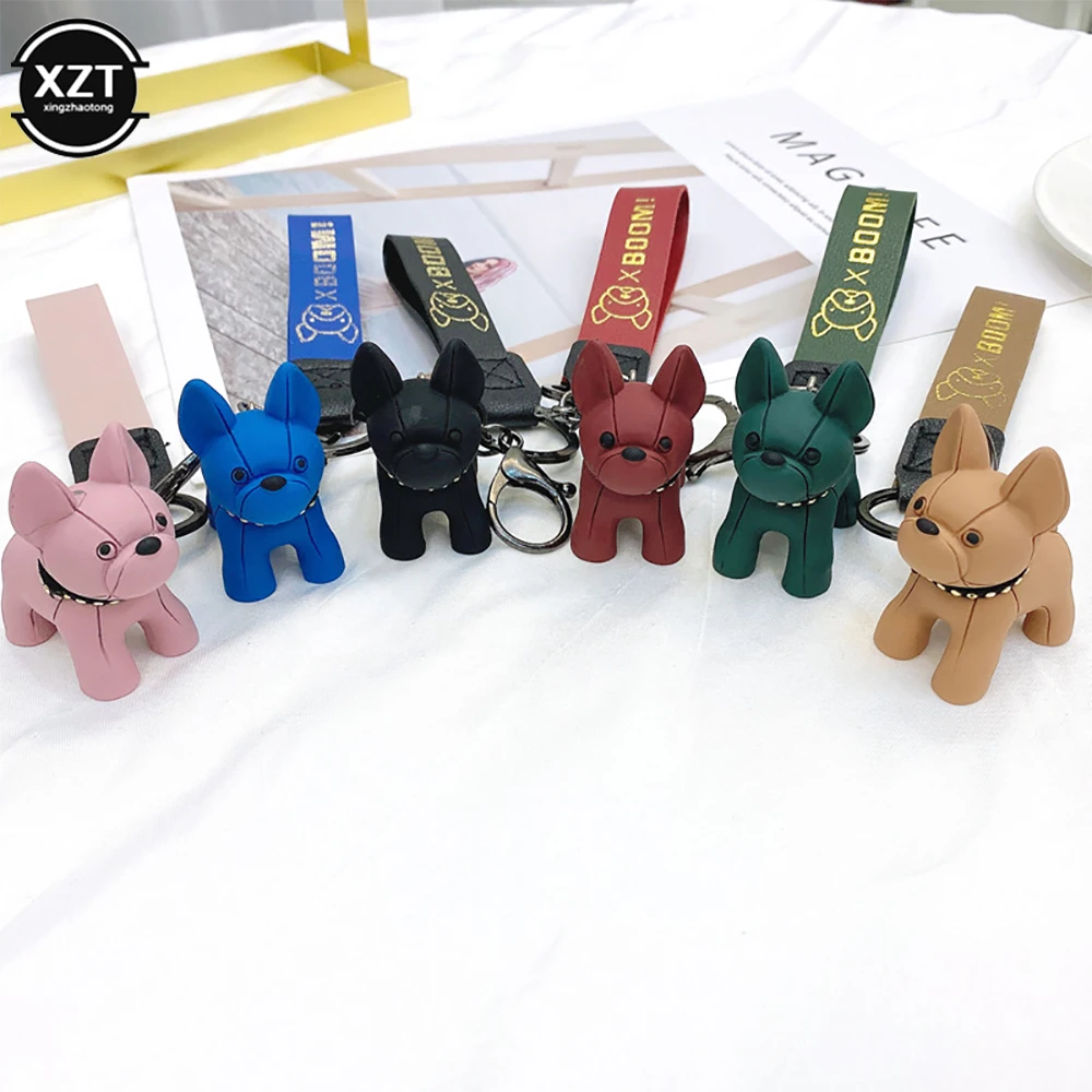 

Fashion Punk French Bulldog Keychain PU Leather Dog Keychains for Women Bag Pendant Jewelry Trinket Men's Car Key Ring Key Chain