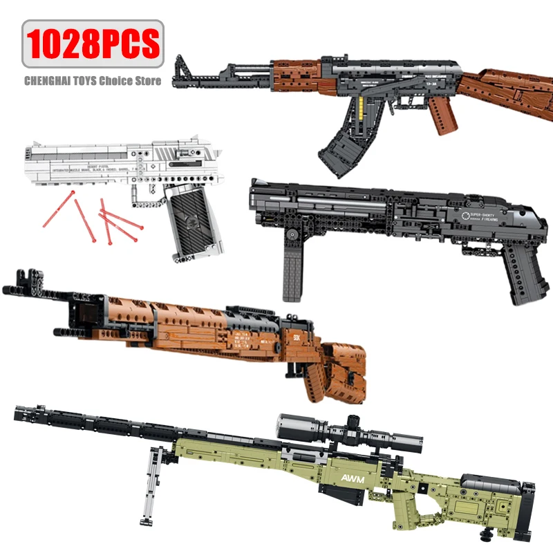

Military Weapon WW2 Submachine 98K Desert Eagle Pistol Building Blocks Model Technical Rifle Bricks Guns Boys Toys for Kid Gifts