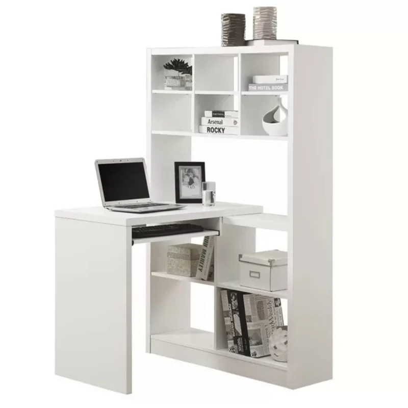 

Стильный современный деревянный L-образный письменный стол из белого ДВП с книжным шкафом, компьютерный стол для дома и офиса