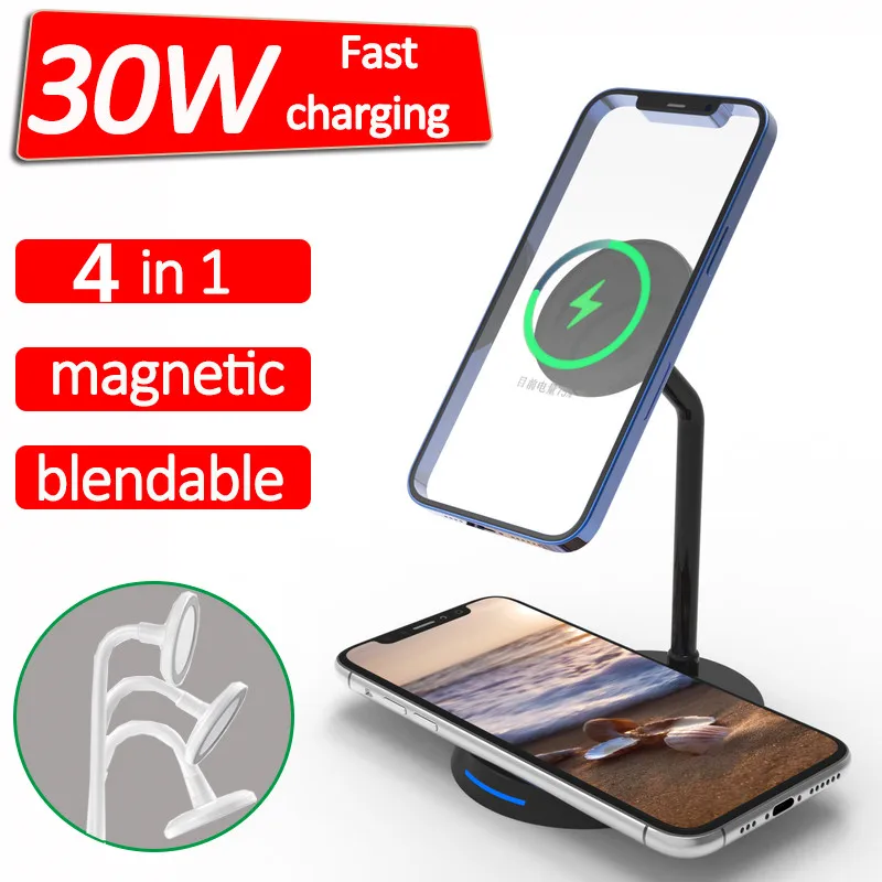 30W Magnetic Wireless Charger For iPhone 12 13 Pro Max Desktop Phone Stand Qi Fast Airpods Xiaomi Samsung |
