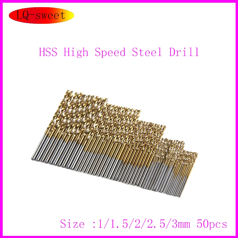 

Professional Titanium Coated Drill Bits HSS High Speed Steel Drill Bits Set Tool High Quality Power Tools 1/1.5/2/2.5/3mm 50Pcs