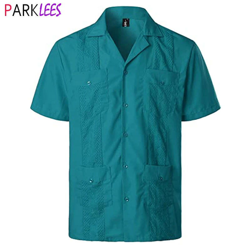 Mens Four-Pocket Blue Guayabera Shirt Short Sleeve Cuban Camp Collar Shirts Men Embroidered Wedding Mexican Cigar Beach Shirt
Mens Four-Pocket Blue Guayabera Shirt Short Sleeve Cuban Camp Collar Shirts Men Embroidered Wedding Mexican Cigar Beach Shirt