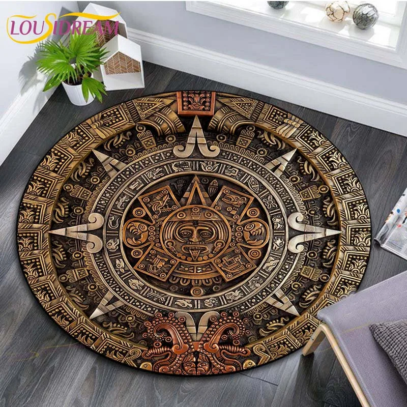 

Ancient Aztec Ethnic Tribal Mayan Calendar Print Round Rugs Living Room Round Carpet Rugs Bedroom Chair Mat