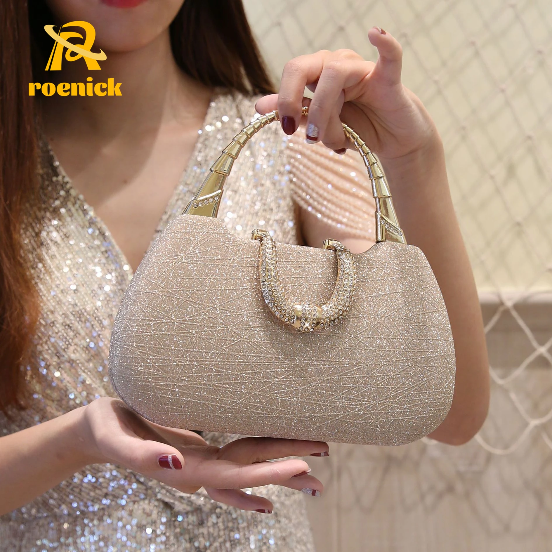 

ROENICK Women's Rainbow Shiny Evening Bags with Handle Female Cocktail Diamonds Handbags Purses Luxury Designer Party Mini Totes