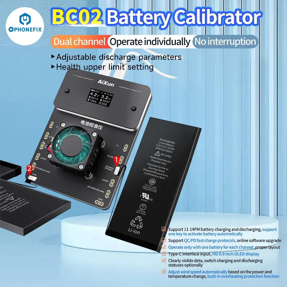 Плата JC AiXun BC01 BC02, калибровочный модуль аккумулятора для IPhone 11-14promax, заряд аккумулятора, разряд, Круглый Цикл, тестовый инструмент питания
Плата JC AiXun BC01 BC02, калибровочный модуль аккумулятора для IPhone 11-14promax, заряд аккумулятора, разряд, Круглый Цикл, тестовый инструмент питания
