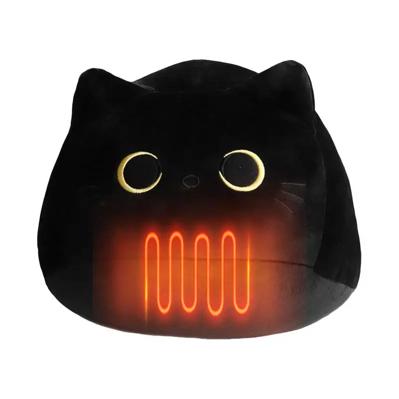 

Heatable Plush Dolls Black Cat Cute Plushie Toy Cat Toy Soft Stuffed Animal Pillow Cute Animal Toy Pillow Cushion For Women Kids