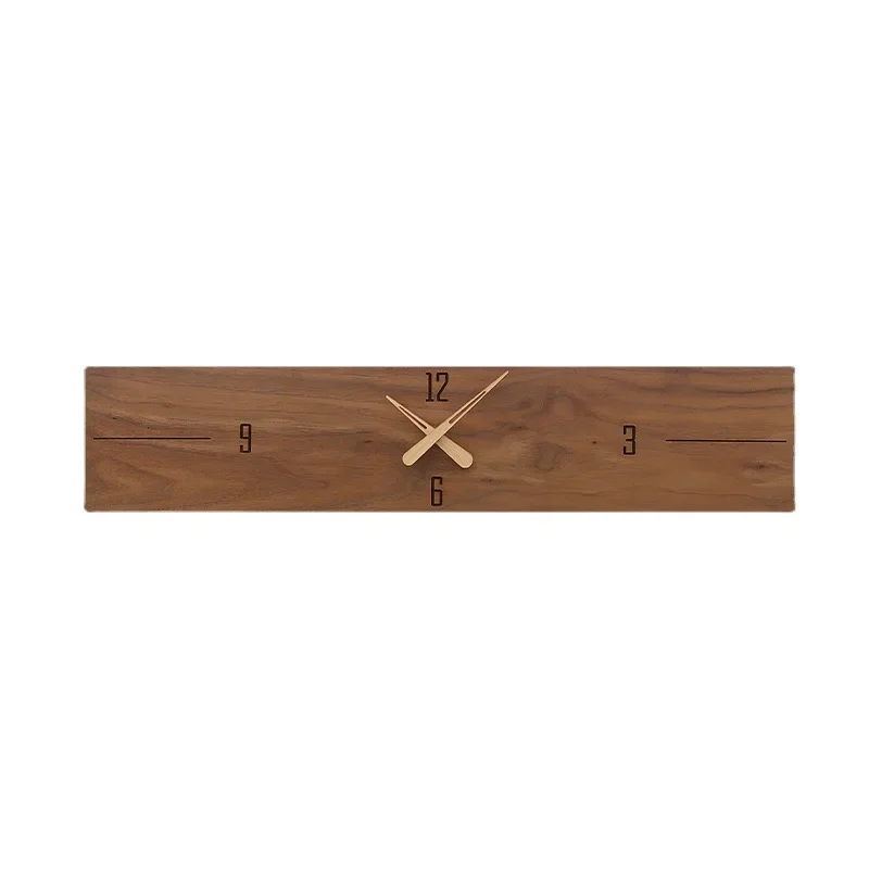 

Walnut Solid Wood Wall Clock Rectangular Minimalism Quiet Living Room Bedroom Study Decorative Clocks Horizontal Hanging Watch