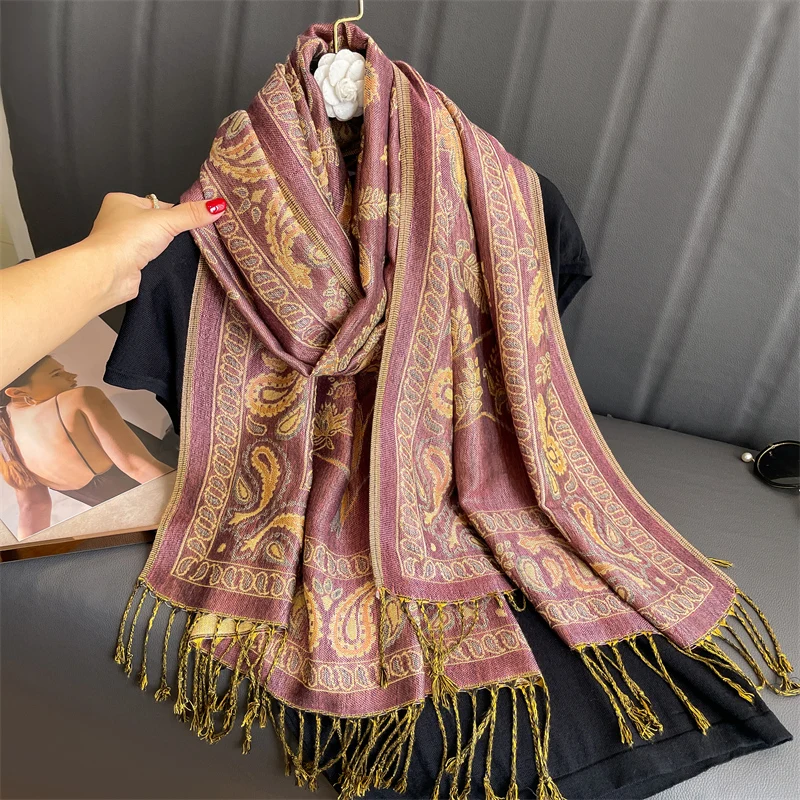 Luxury Pashmina Silk Scarf Shawl Wrap Paisley Jacquard Flowers Borders Layers Reversible Classic Tassels For Women 70X190cm 52 Mallzona S15df1b82637f48e089c1be7ef711eecfF Luxury Pashmina Silk Scarf Shawl Wrap Paisley Jacquard Flowers Borders Layers Reversible Classic Tassels For Women 70X190cm Mallzona