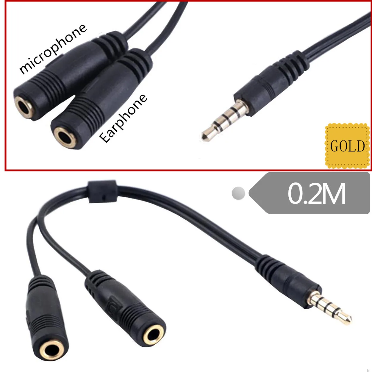 

Laptop Headphone 2 in 1 Y Splitter Cable 3.5mm Stereo TRRS Audio Male To 2 x DC 3.5 Female Earphone Headset+Microphone Adapter