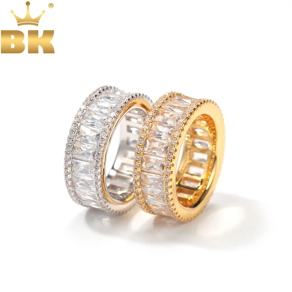 

TBTK Hiphop Gold Plated Ring Paved Baguettecz Bling Iced Out Zircon Crystal Luxury Ring Punk Style Jewelry Drop shipping
