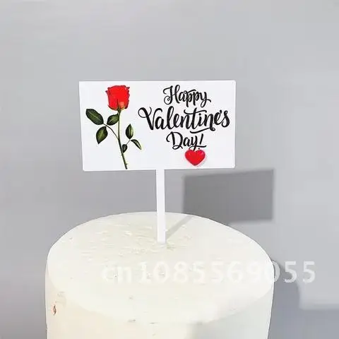 

Cake Topper Acrylic Decoration for Valentine's Day Happy Lover Spouse Married Couple Dating Rose Flower Love