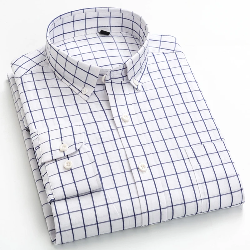 

New in shirt 100%cotton long-sleeve shirts for men slim fit plain shirt thin plaid striped tops fashion elegants office clothes