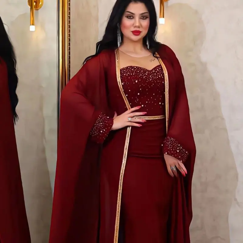 

Elegant Middle East Muslim Sets Women Arabic Dubai Kimono Abaya Dress Islamic Party Jalabiya Turkey Dresses Moroccan Caftan Robe