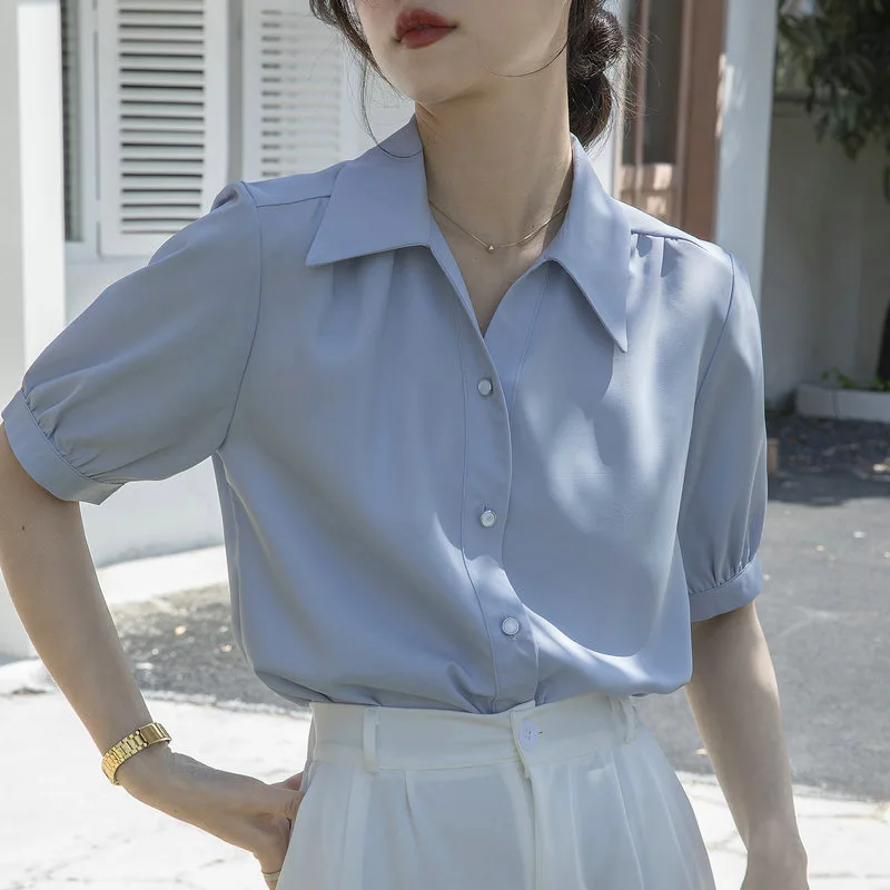 Women Solid French Vintage Casual Loose Shirts Summer Short Sleeve Fashion Simple Blouses Commute Chiffon Elegant Tops
Women Solid French Vintage Casual Loose Shirts Summer Short Sleeve Fashion Simple Blouses Commute Chiffon Elegant Tops