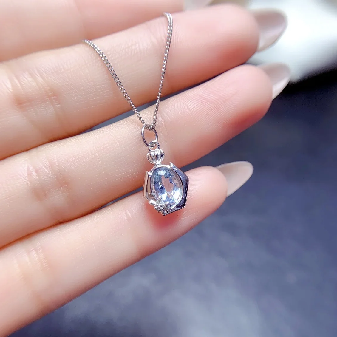 

925 Sterling silver natural sea blue sapphire necklace Jewelry Fire color good beauty women's luxury jewelry certified boutique