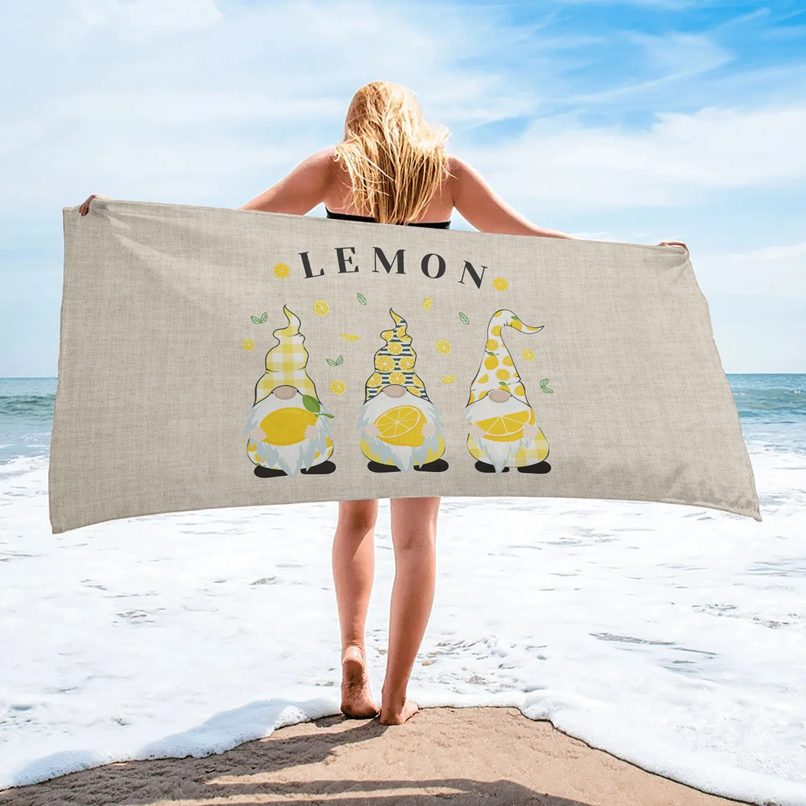 

Летнее идиллическое банное полотенце из микрофибры с изображением лимона гнома для ванной комнаты, бассейна, морского берега, мягкое пляжное полотенце, быстросохнущее спортивное полотенце для лица