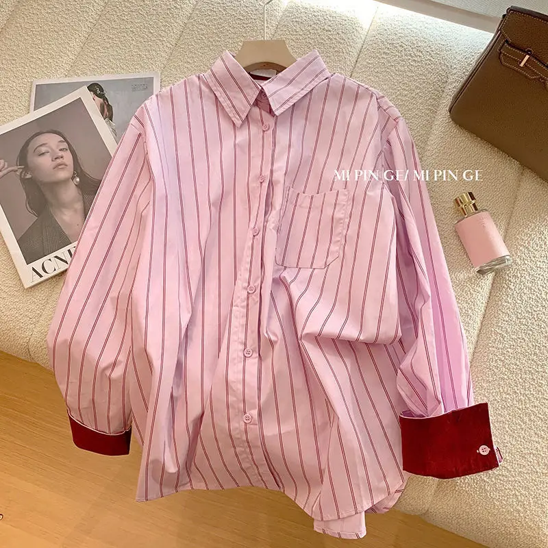 XEJ Elegant Social Women's Shirt Pink Contrasting Vertical Striped Shirt for Women's Spring Wear Korean Casual Top Shirt Summer
XEJ Elegant Social Women's Shirt Pink Contrasting Vertical Striped Shirt for Women's Spring Wear Korean Casual Top Shirt Summer