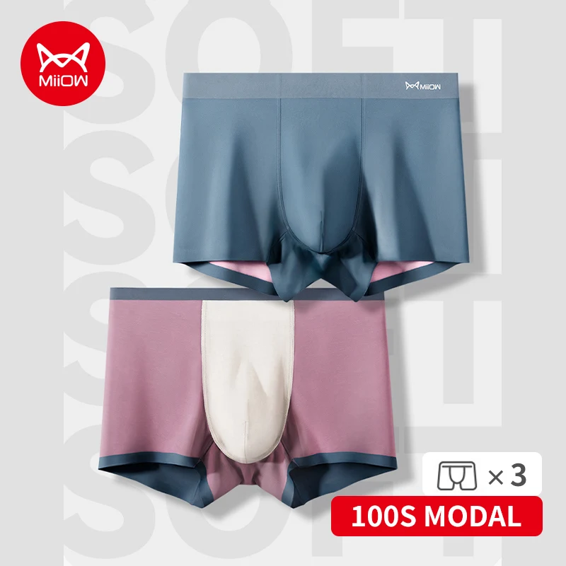 

MiiOW 3Pcs Men's Underwear Boxershorts Man Panties 100S Modal Antibacterial Boxer Shorts Male Seamless Sexy Men Boxer Underpants
