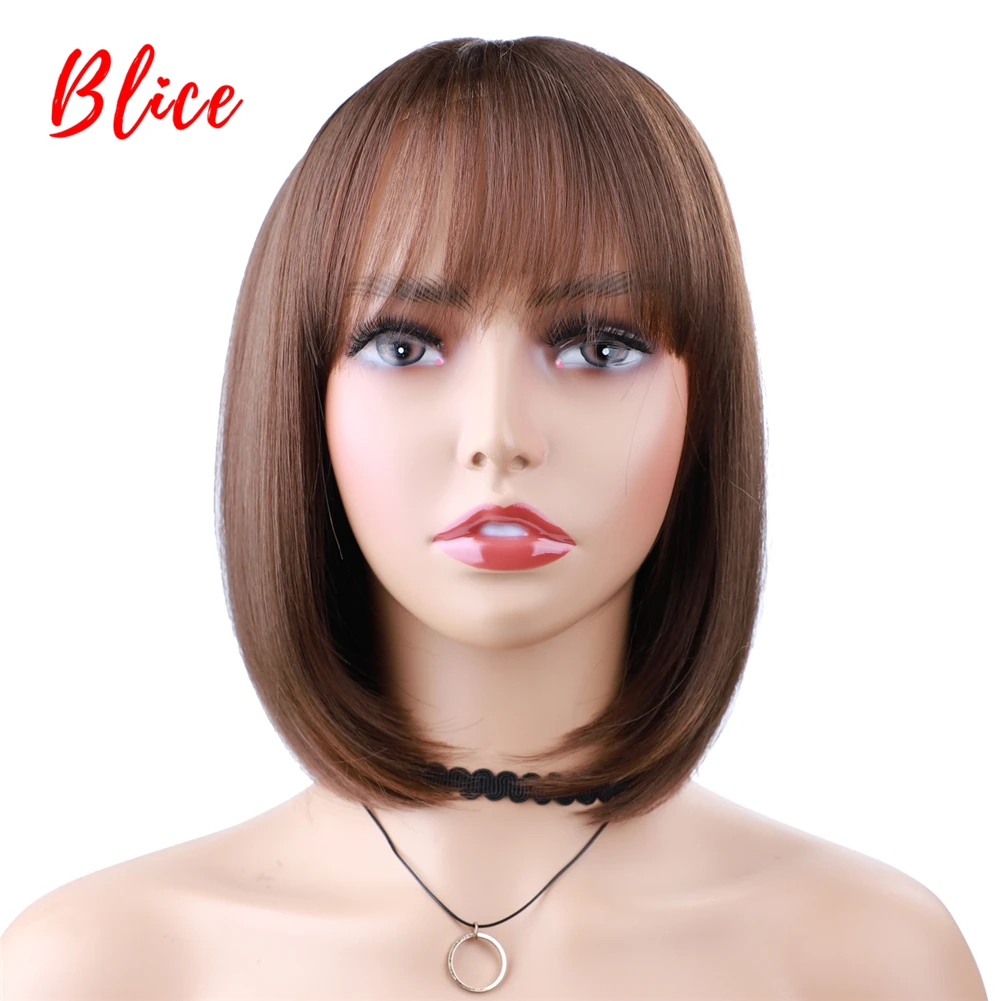 

Blice Middle Silky Straight Bob Synthetic Daily Wig Skin Head Toppe African American Women With Lace Babyhair Bang