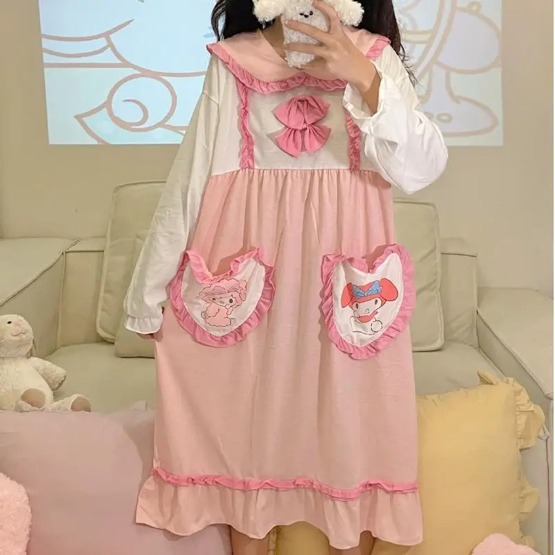 

Аниме мультфильм My Melody Home Sweet Lolita Ночная рубашка пижамы милая принцесса Kawaii ночная рубашка с длинным рукавом платье женская одежда
