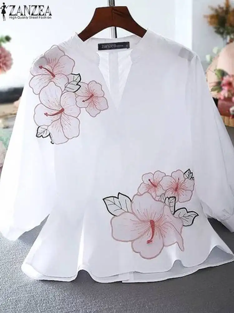 

Блузка ZANZEA женская с цветочным принтом, винтажная туника с рукавом до локтя, с V-образным вырезом, элегантная Летняя Повседневная Свободная рубашка в богемном стиле