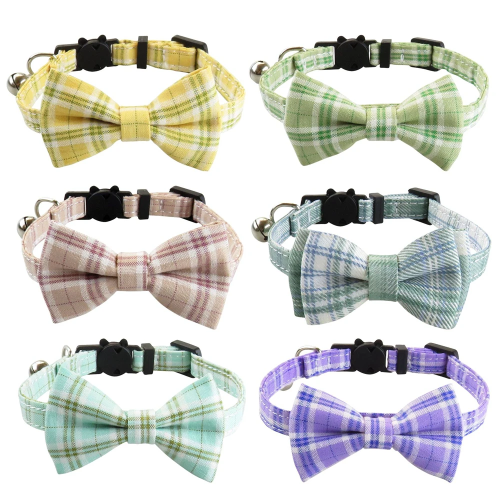 

Adjustable Cat Collars with Bell Kitten Collars Breakaway Cat Collar Plaid Pattern Safety Collar for Puppy Small Pets New Design