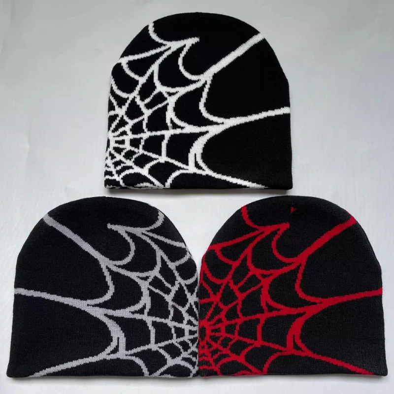 

Новинка, вязаные шапки в готическом стиле с рисунком паука и паутины для женщин и мужчин, Y2k, осенне-зимняя модная теплая зимняя шапка, шапочки, холодная шапка