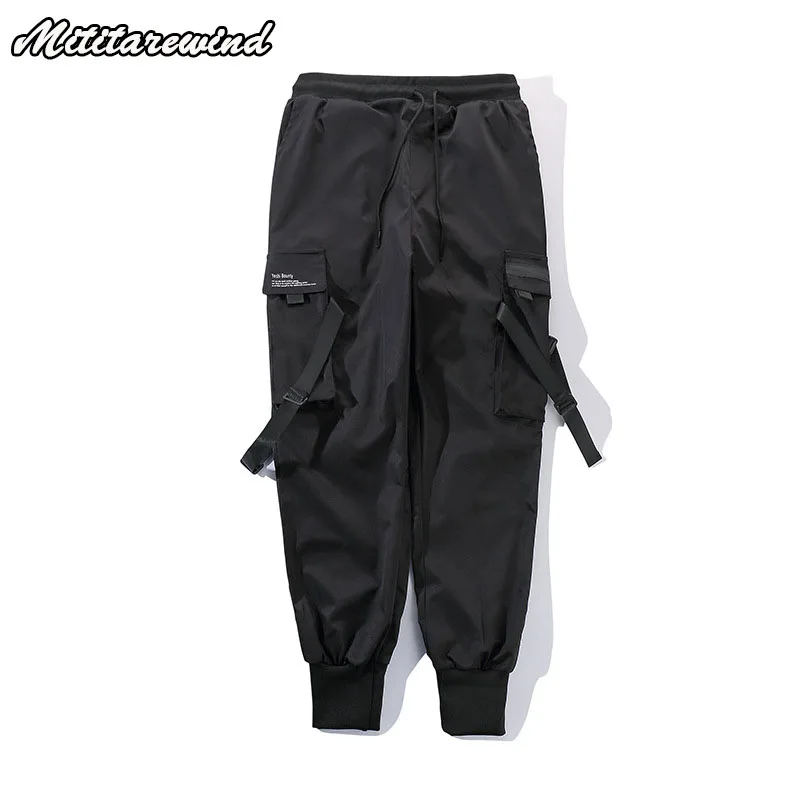 

High Street Sportwear Streetwer Loose Baggy Solid Four Seasons Casual Trousers Hip Hop Multi-porkets Ankle Tied Men Cargo Pants