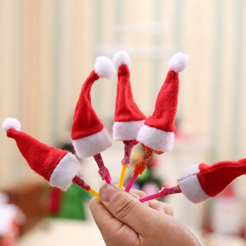 

10Pcs Hot Sale 4x7cm Mini Santa Claus Hat Christmas Xmas Holiday Lollipop Top Topper Cover Festival Decor Wholesale