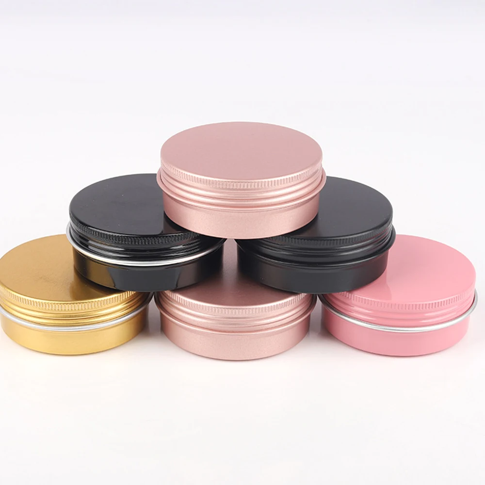 

50pcs Empty Aluminum Jar Tin Cream Pot Cosmetic Bottle Refillable Packaging Containers Ointment Box Screw 60g Thread Lids