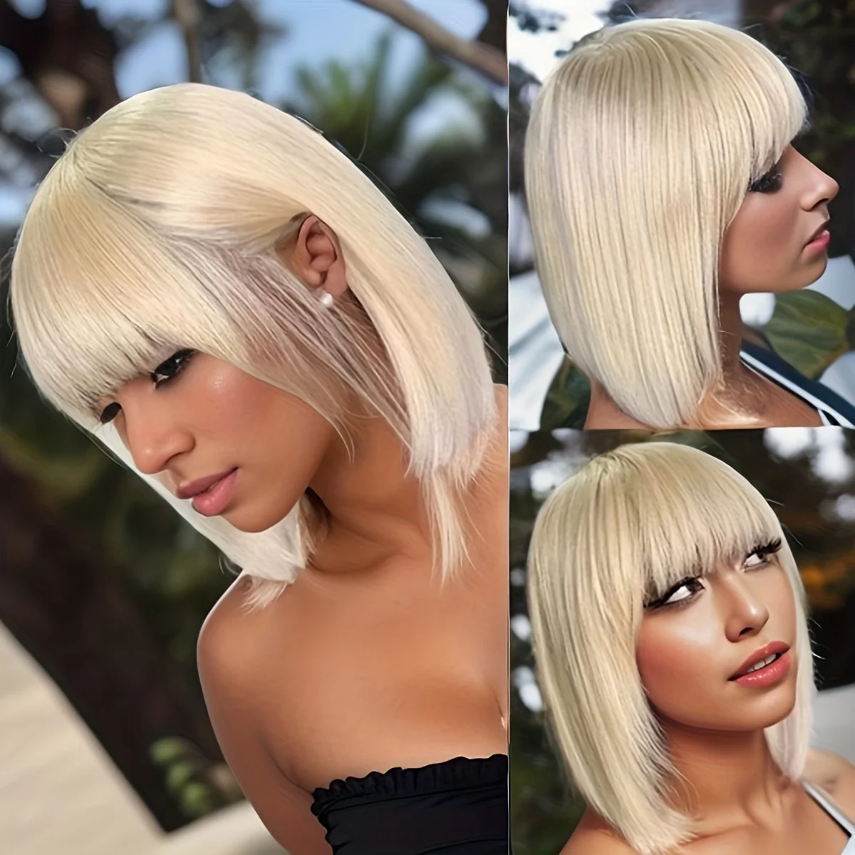 

#613 Platinum Blonde Glueless Remy Human Hair Wigs Bob Wig with Bang Straight Machine Made with Fringe Bobbi Collection