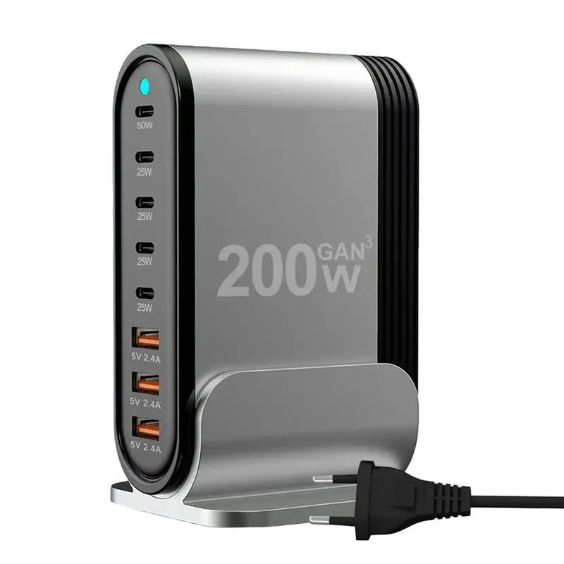 

Gan Charger PD Charger 200W USB C/USB A Charger 8 Ports Fast Charger Block High-Speed Charging Station For Tablets Laptops