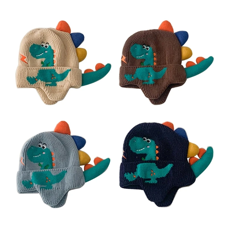 

Cute Cartoon Knitted Hat Soft & Warm Headwear Dinosaur Print Cap Warm & Playful Hat Trendy & Versatile Cap for Kids
