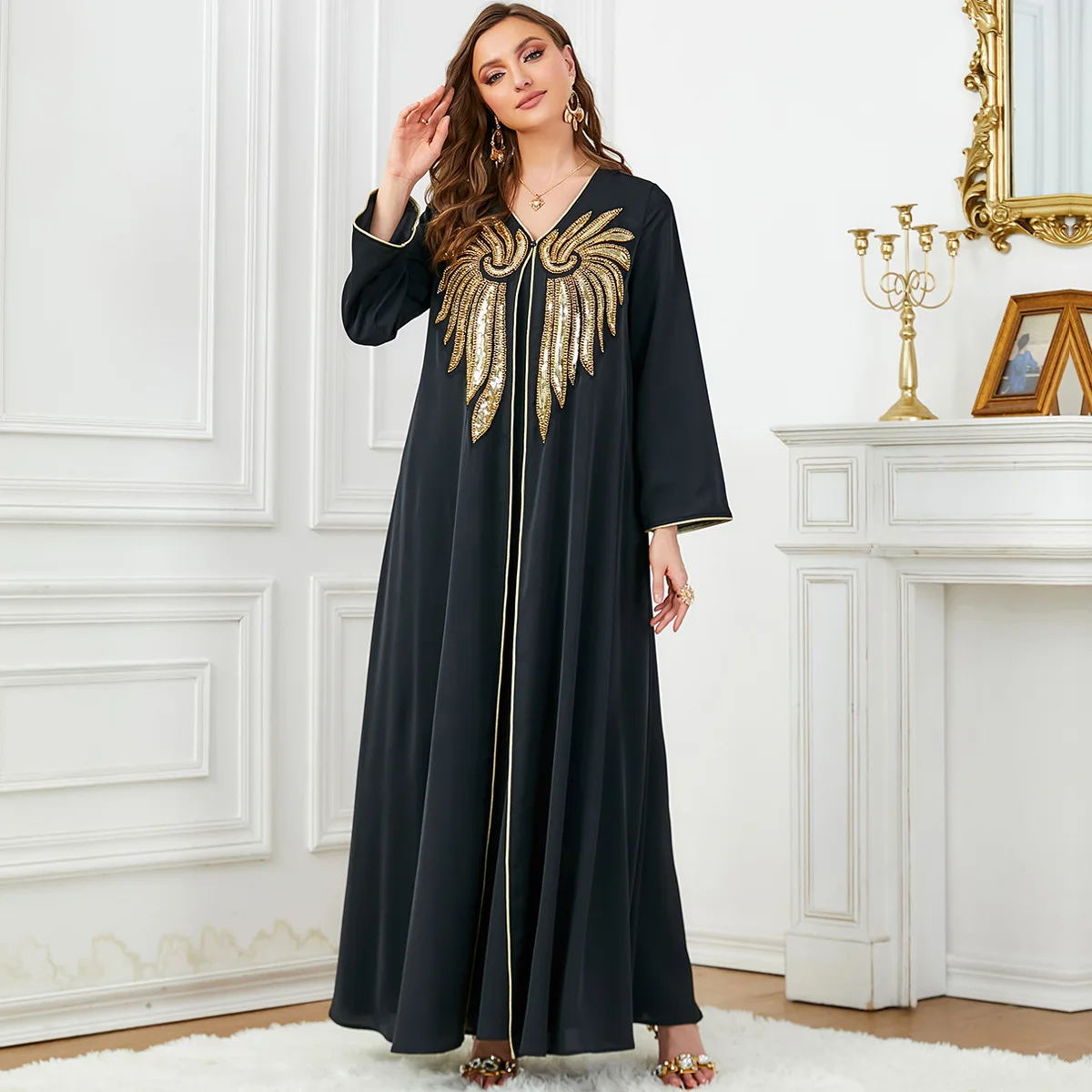 

2 шт. марокканский кафтан, женское мусульманское платье макси с блестками и бусинами, модель Eid Рамадан Jalabiya Дубай Abaya, Турция, женская одежда