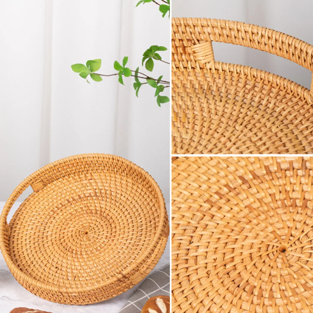 Hand-woven Storage Basket For Kitchen Rattan Fruit Plate Round Woven Bread Basket Creative Tea Tray
Hand-woven Storage Basket For Kitchen Rattan Fruit Plate Round Woven Bread Basket Creative Tea Tray
