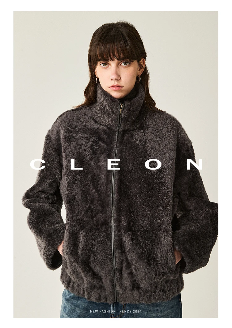 High-end Luxury Lacon Lamb Fur Cropped Winter Jackets for Women 2025 Simple Stand Collar Genuine Leather Real Fur Shearling Coat High-end Luxury Lacon Lamb Fur Cropped Winter Jackets for Women 2025 Simple Stand Collar Genuine Leather Real Fur Shearling Coat