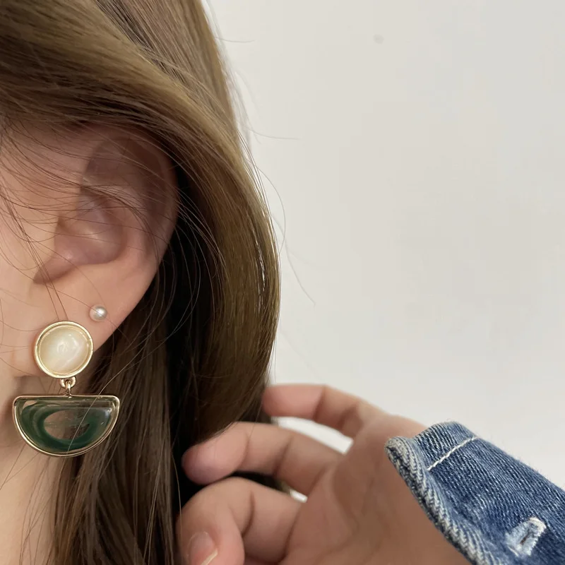 ChimMetal-Boucles d'oreilles rétro élégantes pour femmes, boucles d'oreilles pendantes géométriques vertes, goutte d'eau simple, bijoux cadeaux, mode 2