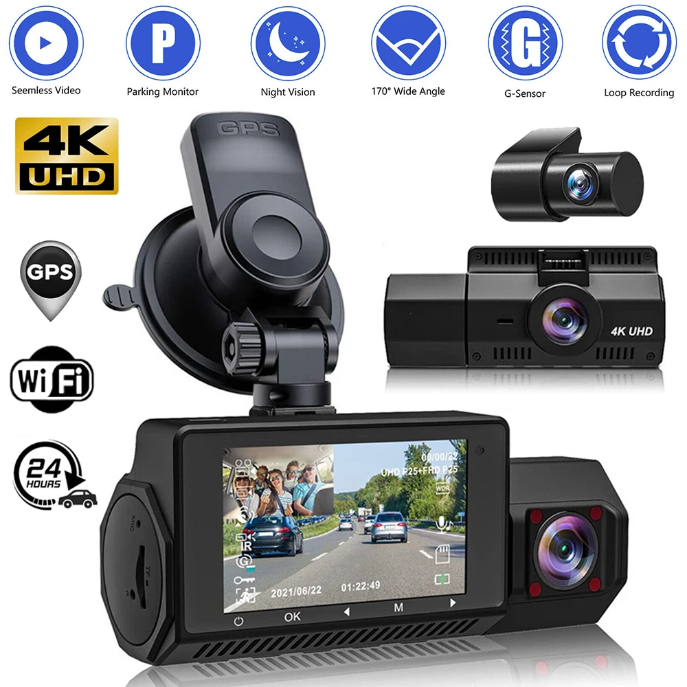 

Dash Cam 4K Camera for Car Dashcam GPS Wifi 24h Parking Monitor Night Vision Dvr Front and Rear 3 Dvrs Kamera Video Registrator