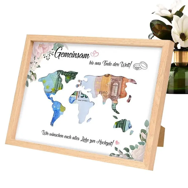

Свадебные подарки, держатель для купюр, деревянная рамка для фотографий, Подарочный кошелек, уникальная карта мира, свадебный подарок для новинки