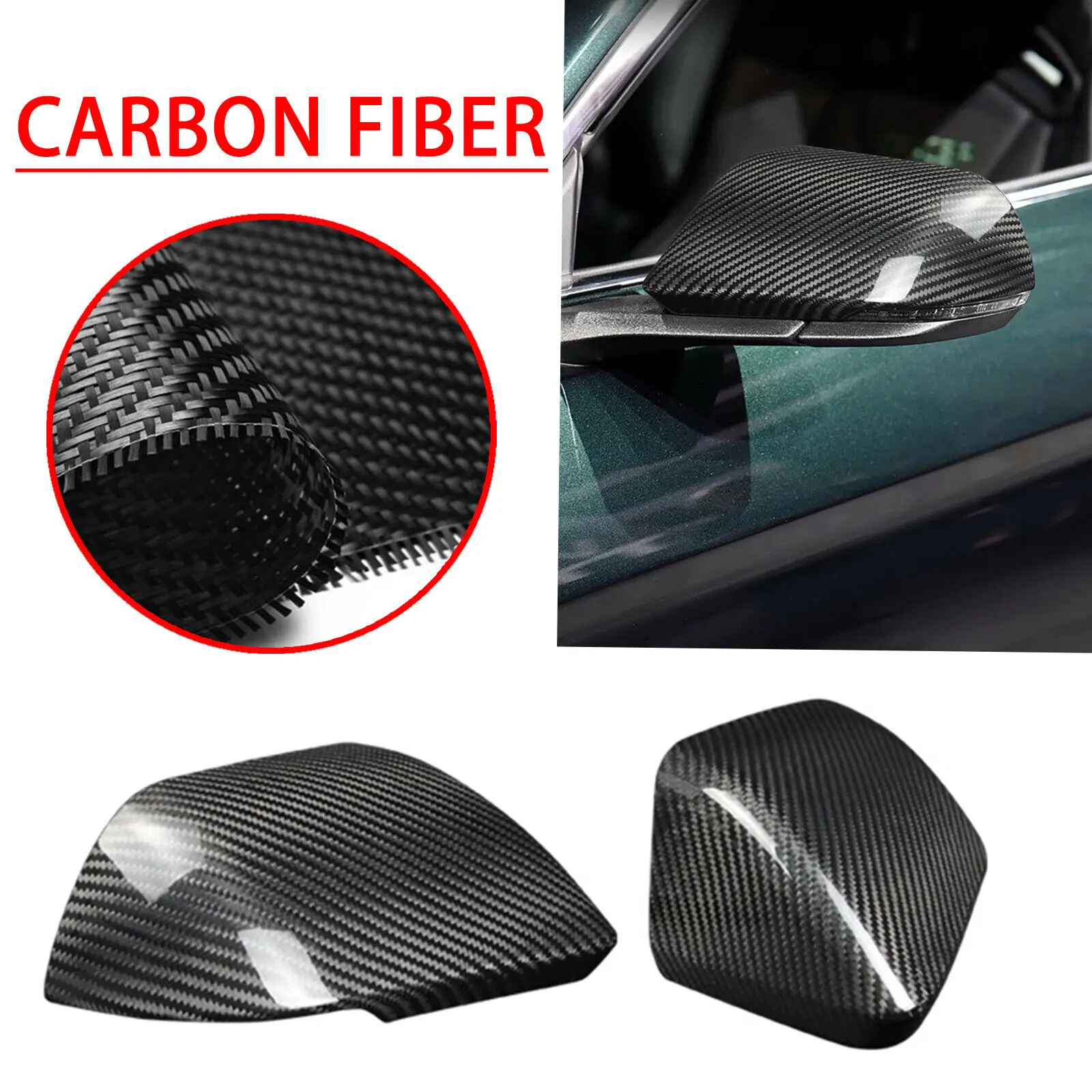 

Real Carbon Fiber Mirror Cover Cap For Ford Mustang 2015-2021 with LED light